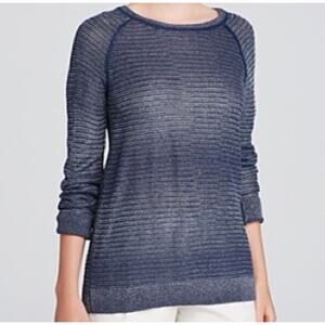 Vince Womens Small Blue Metallic Linen Blend Crew Neck Long Sleeve Sweater